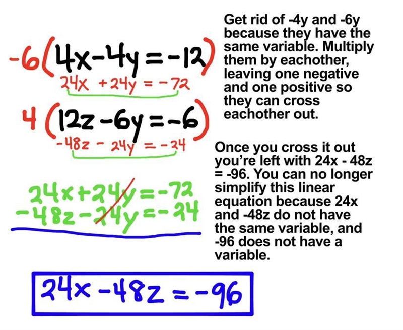 Solve the following system by elimination 4x-4y=-12 12z-6y=-6-example-1