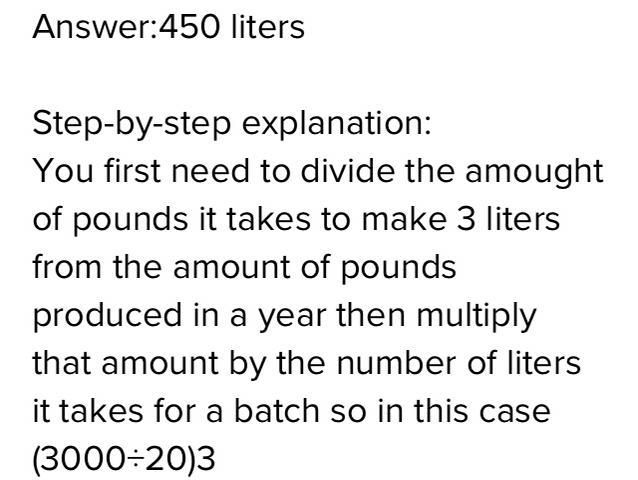 3. The olive trees in an orchard produce 3,000 pounds of olives a year. It takes 20 pounds-example-1