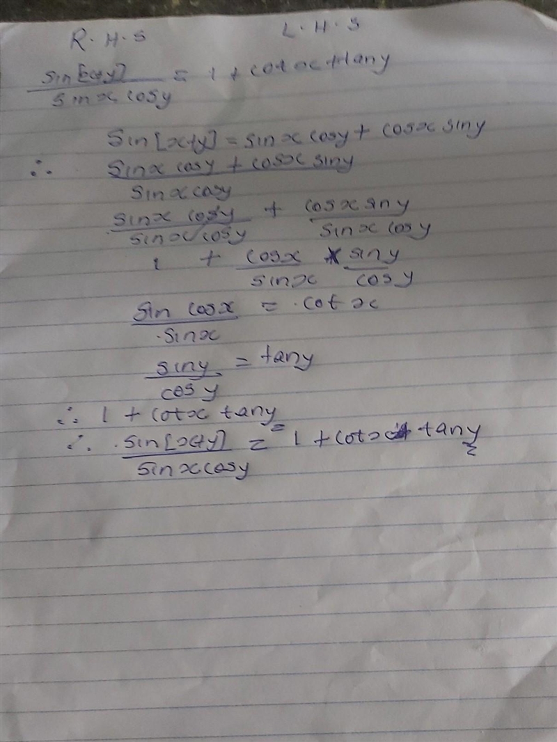 (sin (x+y)) / sinxcosy = 1+ cot(x) + tan(y)-example-1