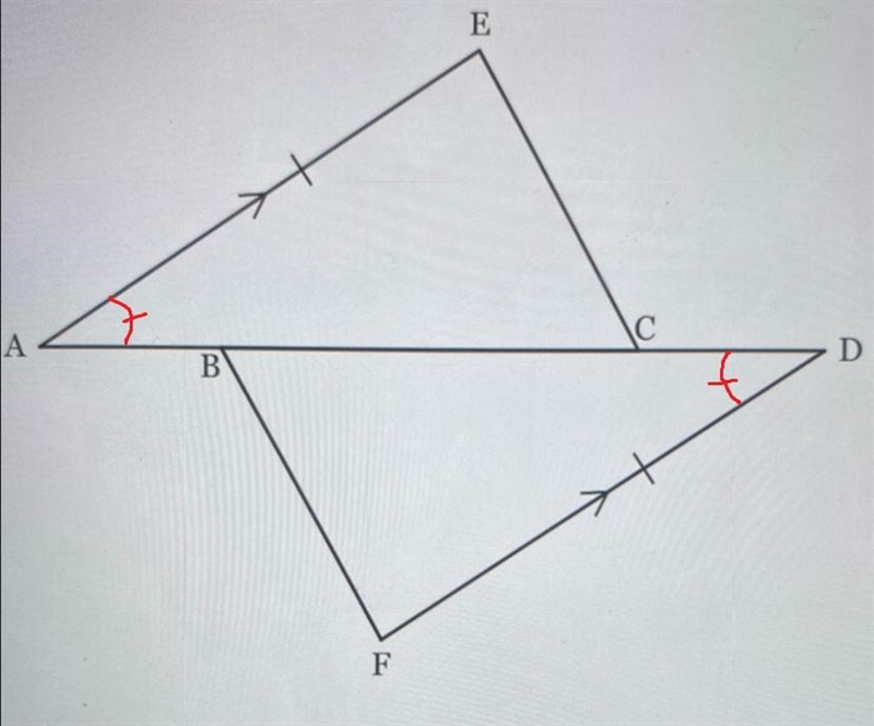 Given AE||FD, AE ≅FD and AC ≅BD. Prove ΔAEC≅ ΔDFB.-example-1