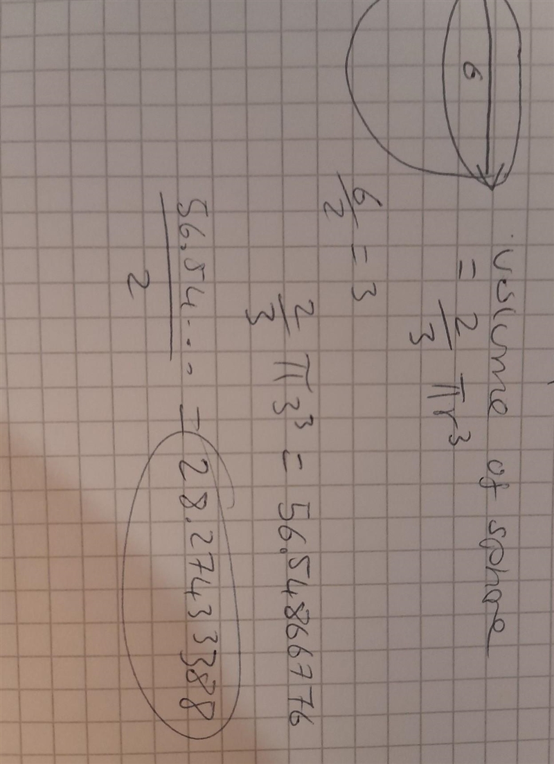 Cement is poured into a hemisphere that is 6cm across. What is the volume of cement-example-1