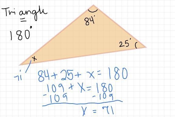 If the measures of two interior angles of a triangle are 25° and 84º, what is the-example-1