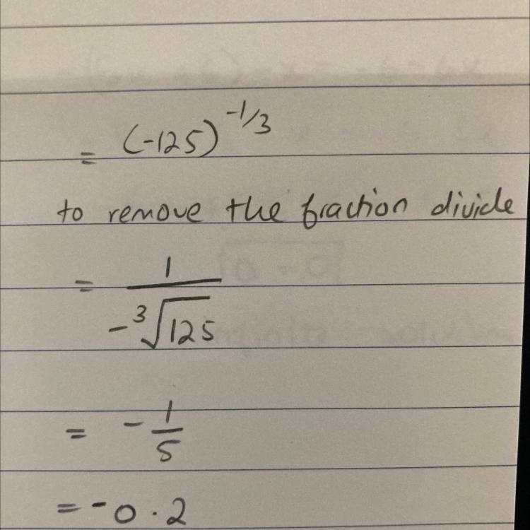 (-125) power -1/3 Evaluate this with step by step-example-1