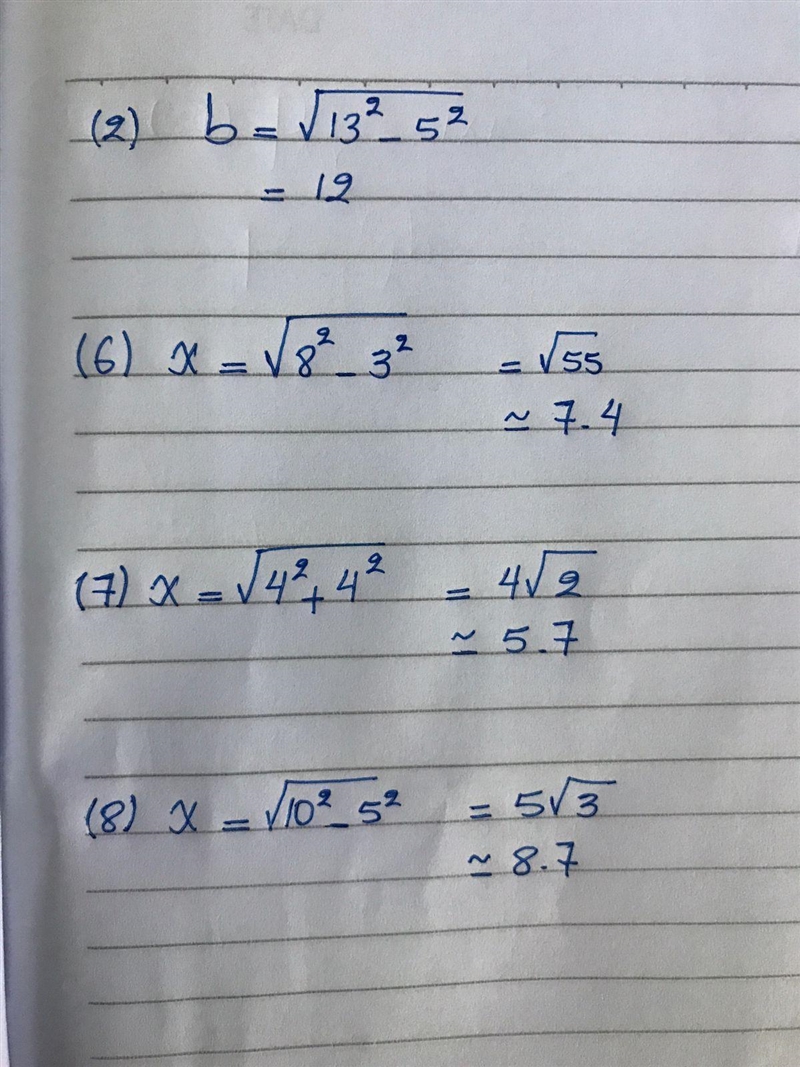 HELP ASAP!! Use the Pythagorean Theorem to find the unknown side in each of the following-example-1