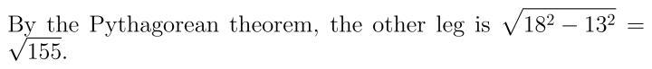 One of the legs of a right triangle measures 13 cm and its hypotenuse measures 18 cm-example-1