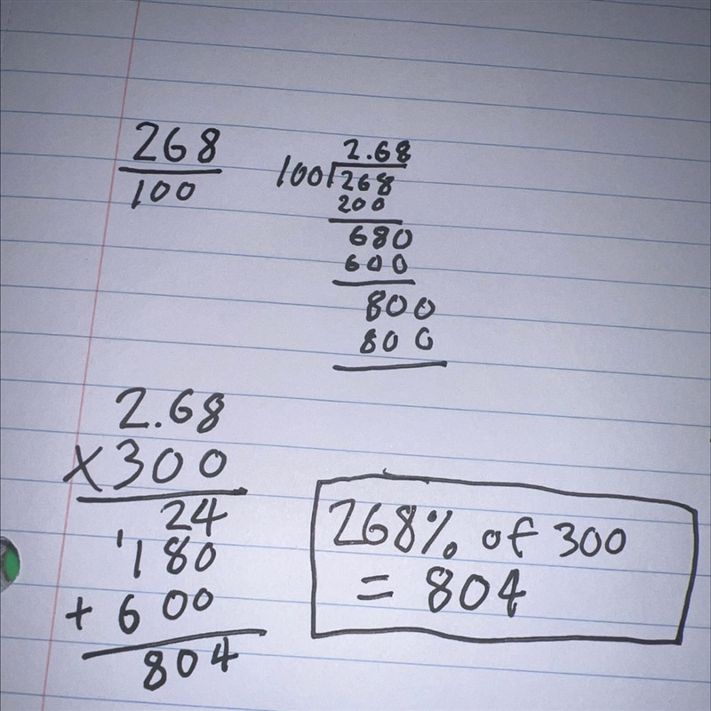 What is 268% of 300? I need work shown-example-1