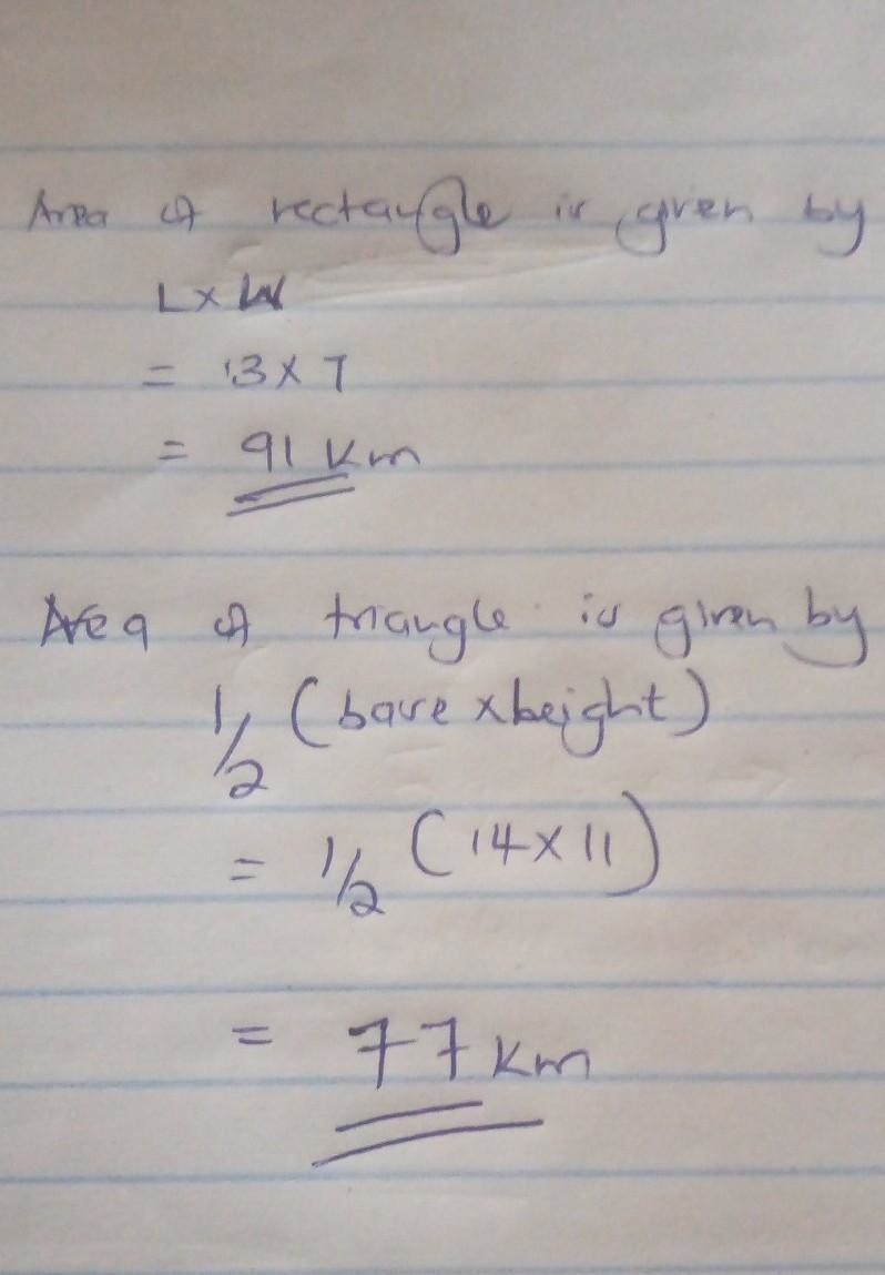 What is the area of a figure formed using a rectangle with a length of 13 kilometers-example-1