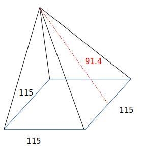 The base of the pyramid is a square, with edges of 115 feet. The height of each lateral-example-1