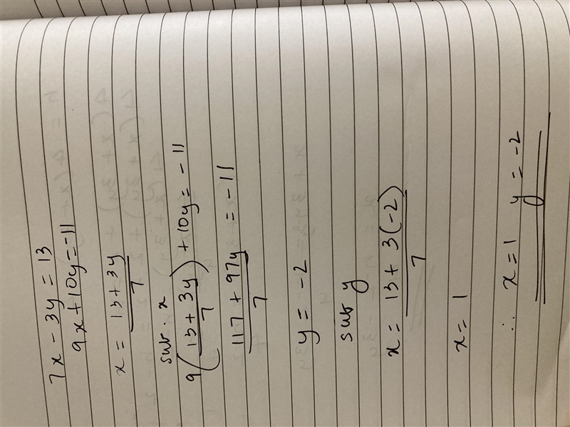 7x-3y=13 9x+10y=-11 help me-example-1