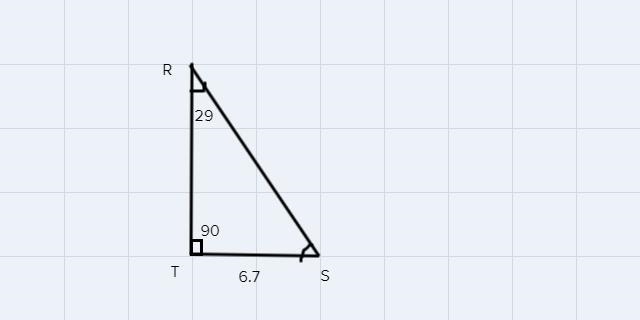 In ARST, the measure of ZT=90°, the measure of ZS=21°, and ST = 7.7 feet. Find the-example-1