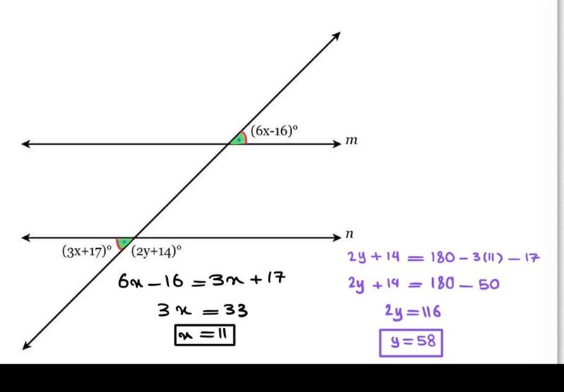 Given m || n, find the value of x and y.-example-1