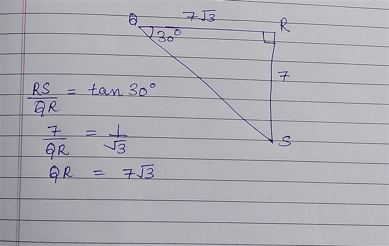 8. In AQRS, if m/Q = 30°, what must be the length of QR?-example-1