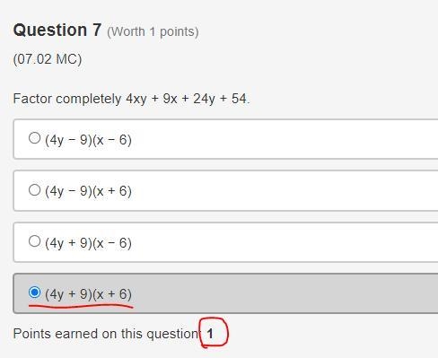 Factor completely 4xy 9x 24y 54. (4y − 9)(x − 6) (4y − 9)(x 6) (4y 9)(x − 6) (4y 9)(x-example-1