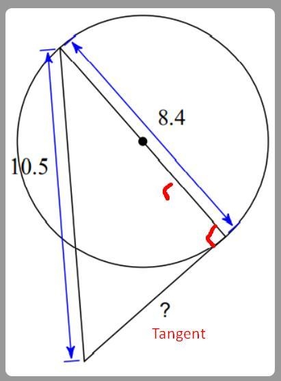 Find the length of the missing side. Assume that lines that appear to be tangent are-example-1