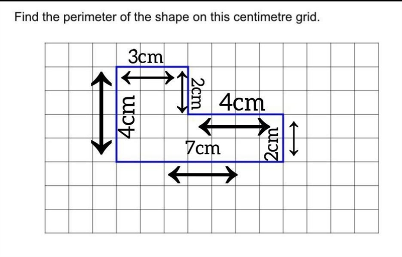 Find the perimeter of the shape on this centimeter grid.-example-1