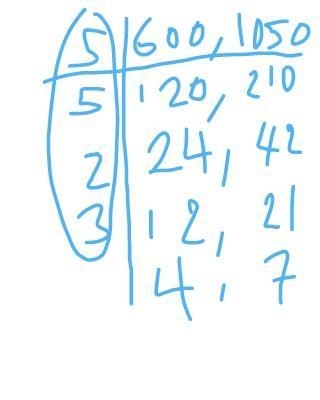 Work out the Highest Common Factor of 600 and 1050.-example-1