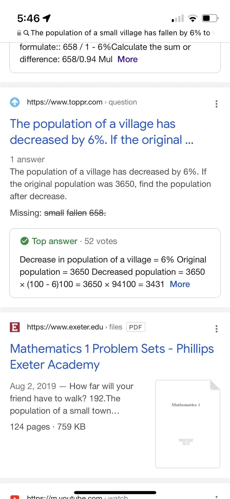 The population of a small village has fallen by 6% to 658. What was the population-example-1