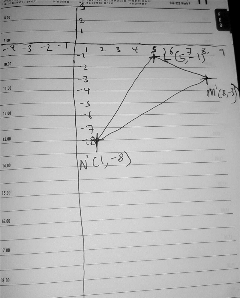 Triangle LMN with vertices L(1,5), M(3,8), and N(8,1); 90° clockwise-example-1