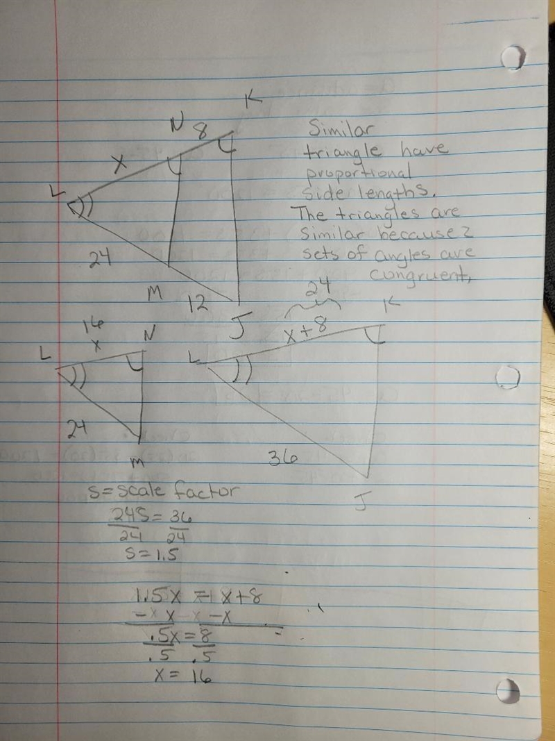 In the diagram below, angle LKJ cong angle LNM.MJ=12NK=8. and LM = 24 Find the length-example-1