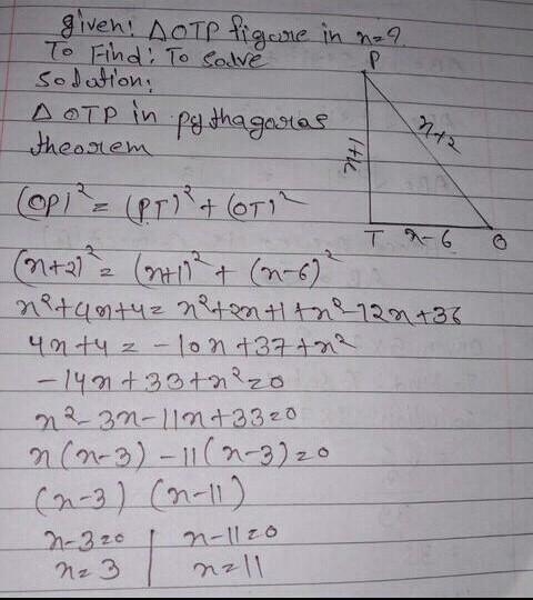 (HELP URGENT) Find the length of sides of ∆OTP if O is the centre of the circle ,PT-example-1