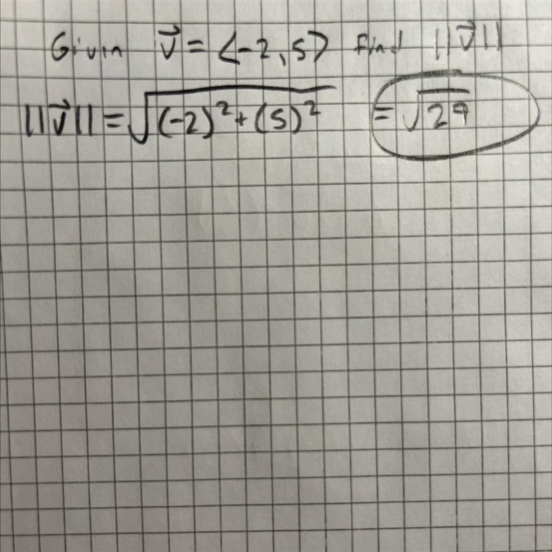 Find the magnitude of the vector v = <-2, 5>.-example-1