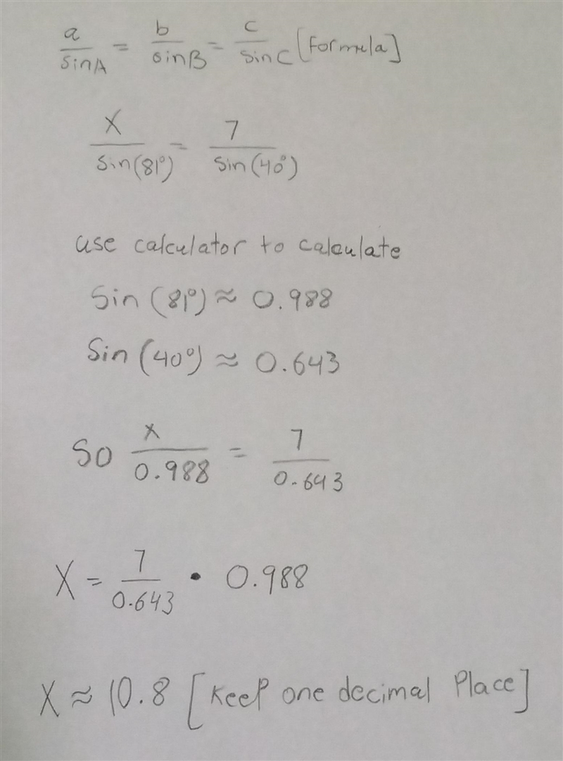 Find side x give answer to 1dp-example-1