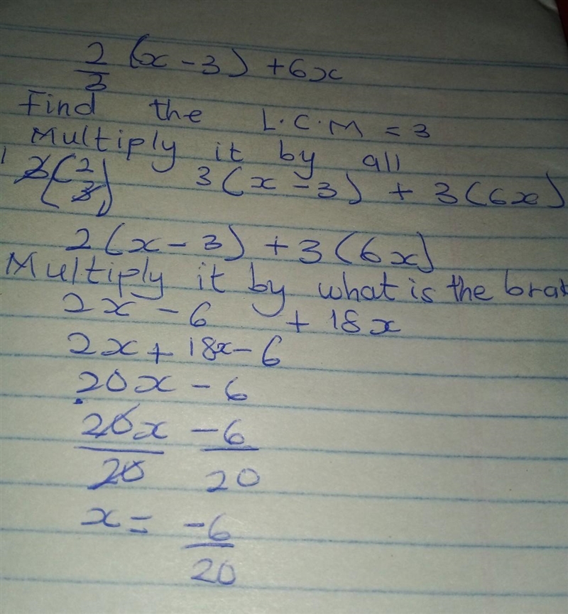 I can't figure this out 2/3(x-3)+6x-example-1