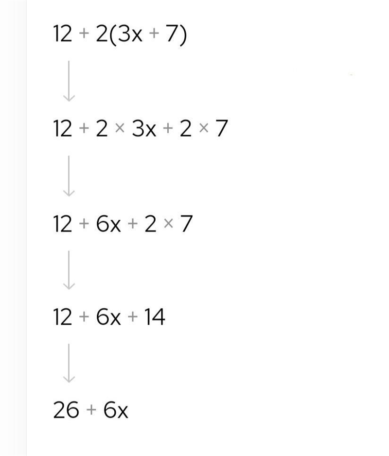 How to simplify 12+ 2(3x+7)​-example-1