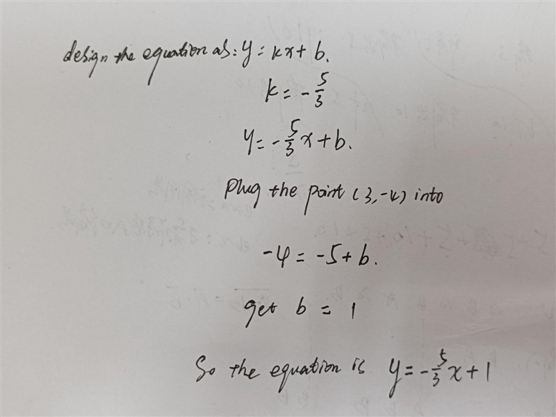 What is the equation of the line that passes through the point (3,-4) and has a slope-example-1