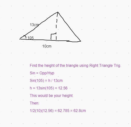 Work out the area of the triangle. Give your answer to 1 decimal place. 10cm, 13cm-example-1