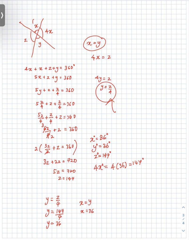 Find the unknown angle x 4 z y-example-1