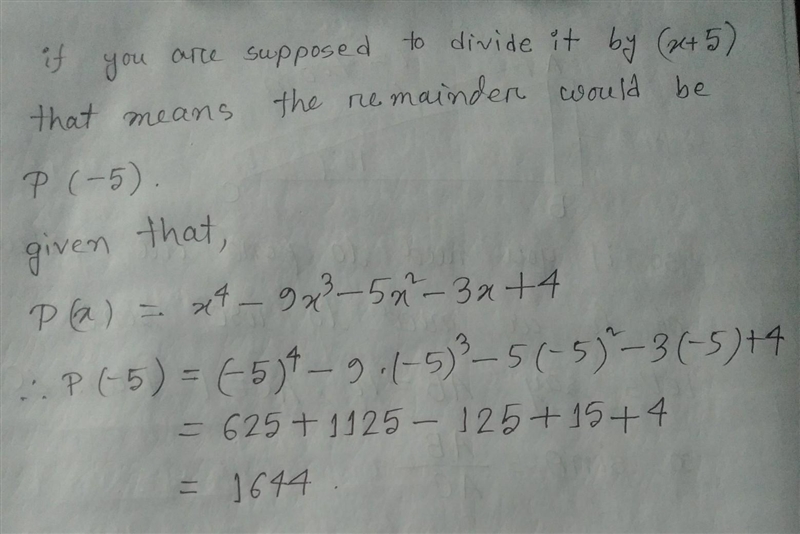 Use the remainder theorem to find the remainder when P(x) x^4 - 9x^3 - 5x^2 - 3x + 4 is-example-1