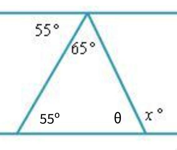 Finding an angle measure given a triangle and parallel lines-example-1