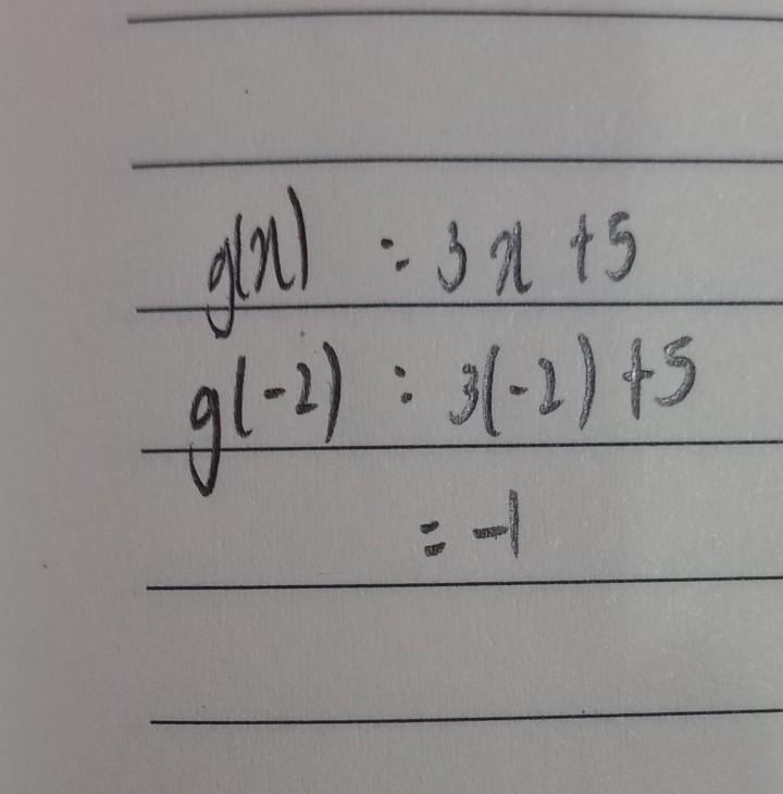 Given g (x) = 3x+5 determine x for g (-2)-example-1