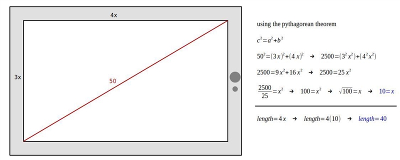 What would be the length and width of a 50" TV that has an aspect ratio of 4:3?-example-1