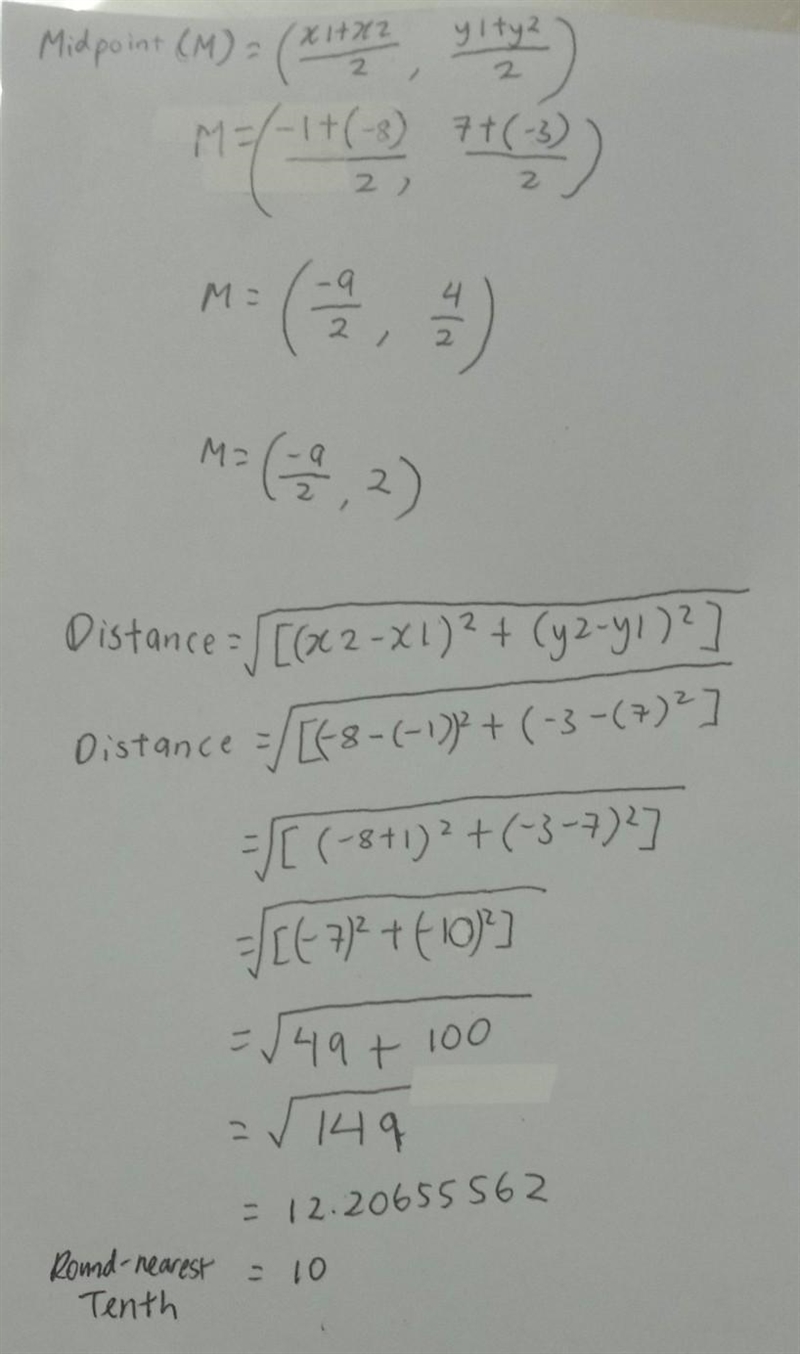 M is the midpoint of C(1,7) and D(-8,-3). Find the coordinates of M. The coordinates-example-1