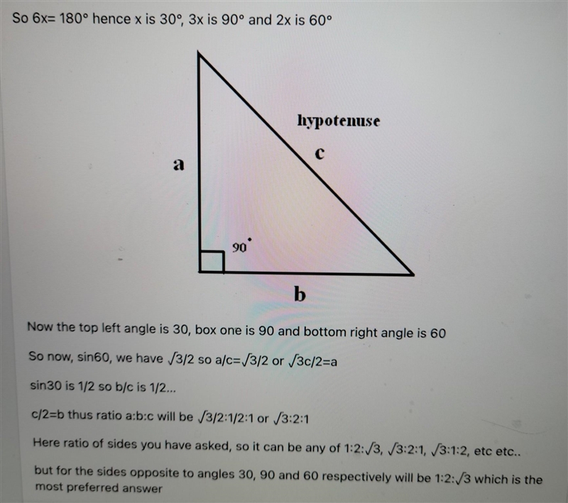 The ratio of the lengths of the sides of a right triangle is 1: √3:2. What is the-example-1