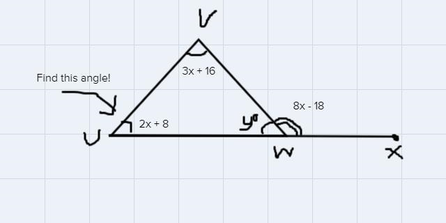 In AUVW, UW is extended through point W to point X, mZUVW (3x + 16)", mWUV = (2x-example-1