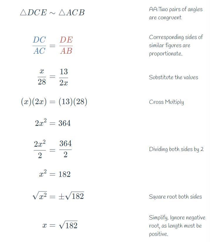 In the diagram below, DE is parallel to AB. If AB is twice the length of DC, AC = 28, and-example-1