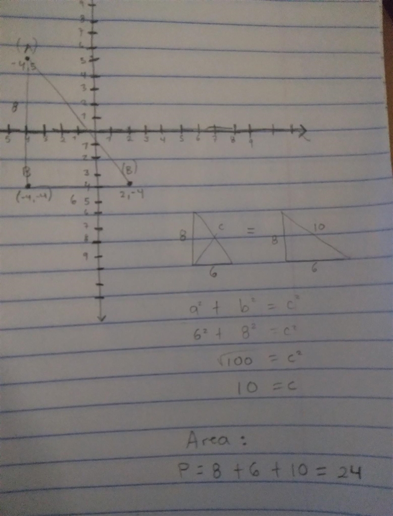 Plot and connect the points A(-4, 5), B(2, -4), C(-4, -4), and find the area of the-example-1