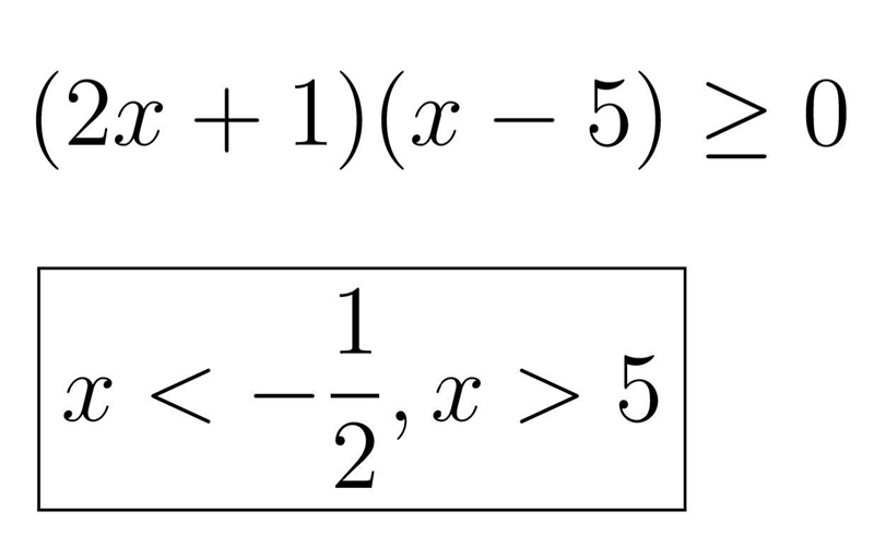 Find the range of values of x for which 2{x}^(2) \geqslant 9x + 5 ​-example-2