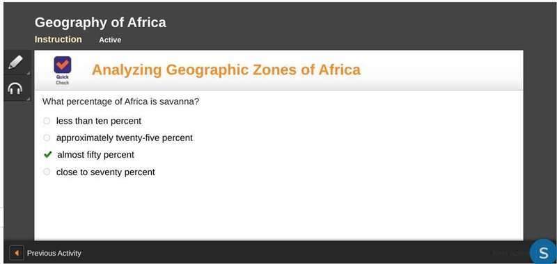 What percentage of Africa is savanna? less than ten percent approximately twenty-five-example-1