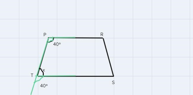 8. PRST is a trapezoid with PR || TS. If m∠P = 40º what is m∠T?-example-2