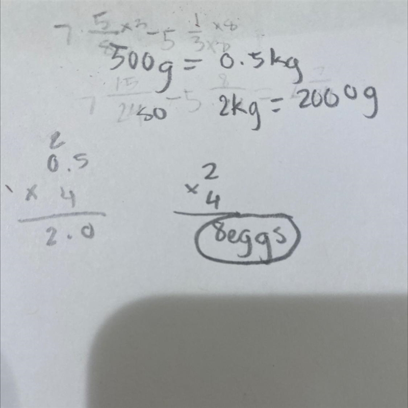 A recipe requires 2 eggs 500 grams of flour and two teaspoons of salt how many eggs-example-1