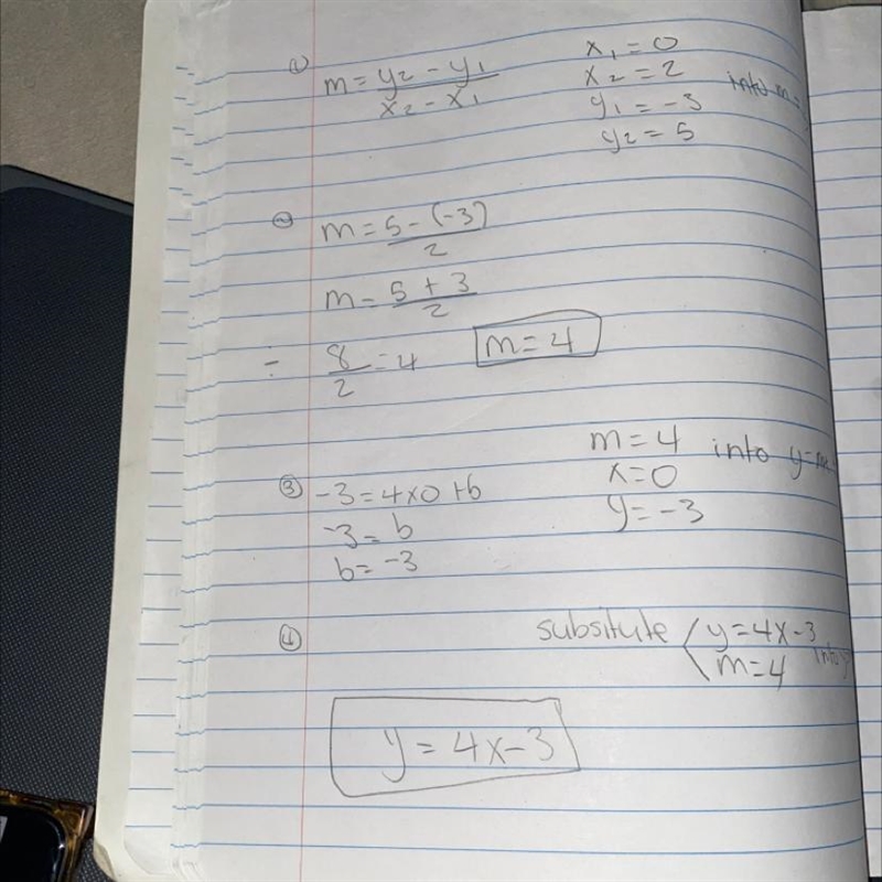 What is the equation of the line that passes through the points (0,-3) and (2,5) ?-example-1