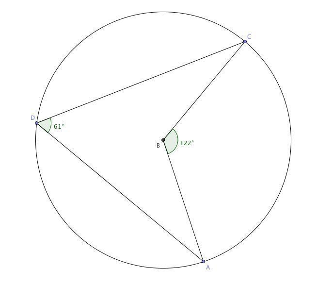 A circle is centered on point BBB. Points AAA, CCC and DDD lie on its circumference-example-1