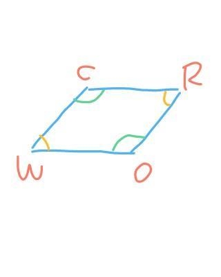 In a rhombus CROW... A. what is the angle congruent to ∠W? B. what are the angles-example-1