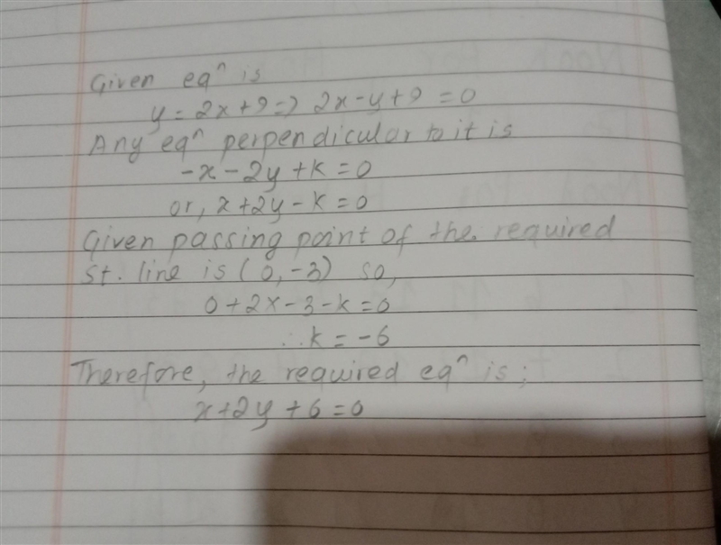 What is the equation of the line that is perpendicular to y = 2x + 9 and has a y-intercept-example-1