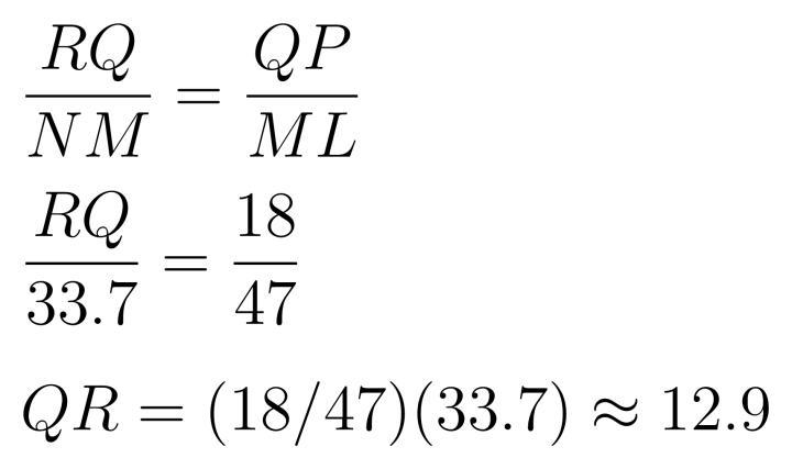 Quadrilateral LMNO is similar to quadrilateral PQRS. Find the measure of side QR. Round-example-1