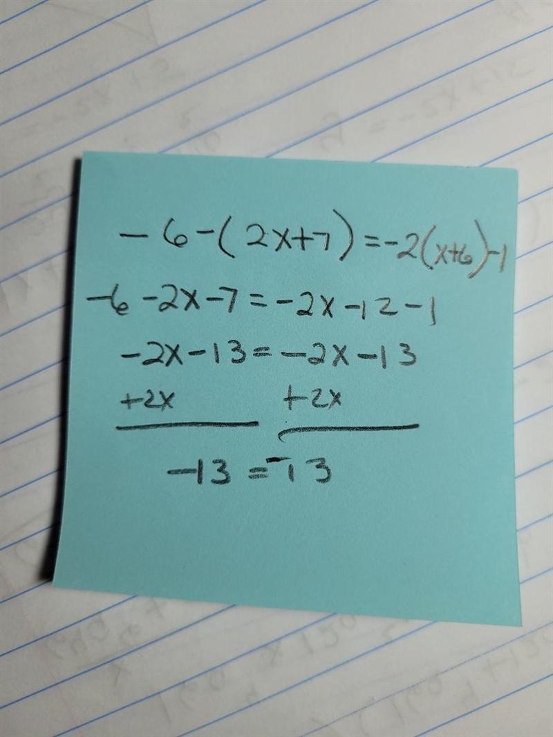 -6 - (2x + 7) = -2(x +6) -1-example-1